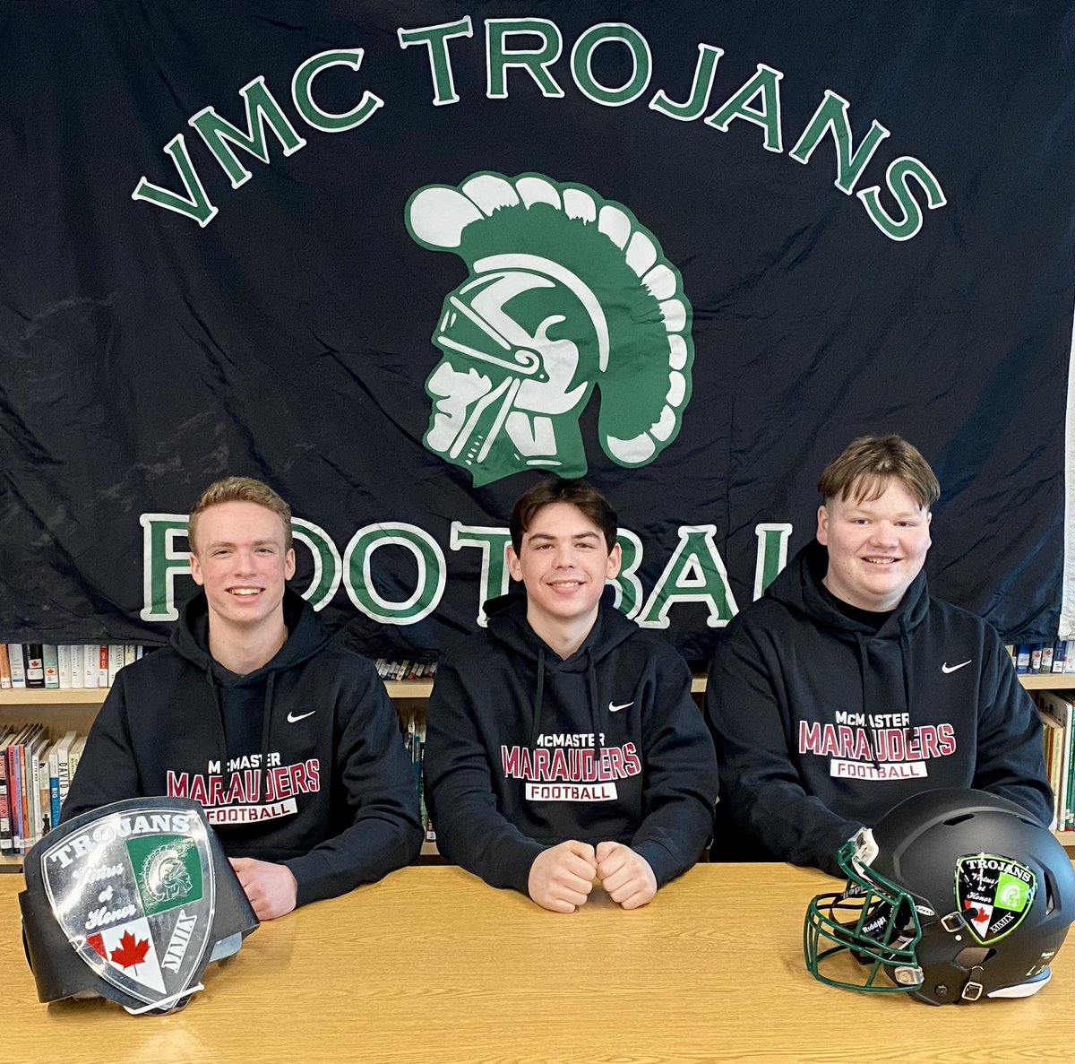 VMCTrojansFball's tweet photo. Congratulations to Trojans @ThalmanLuke @EverettReid88 @odin_peterson who officially signed with @McMasterSports Football Program!
We’re Very Proud of You!
‘Virtus et Honor’
@icvmcwpg
@PembinaTrails
@The_WHSFL
@chatfootball
@fbmanitoba https://t.co/q0TfLSLQYu