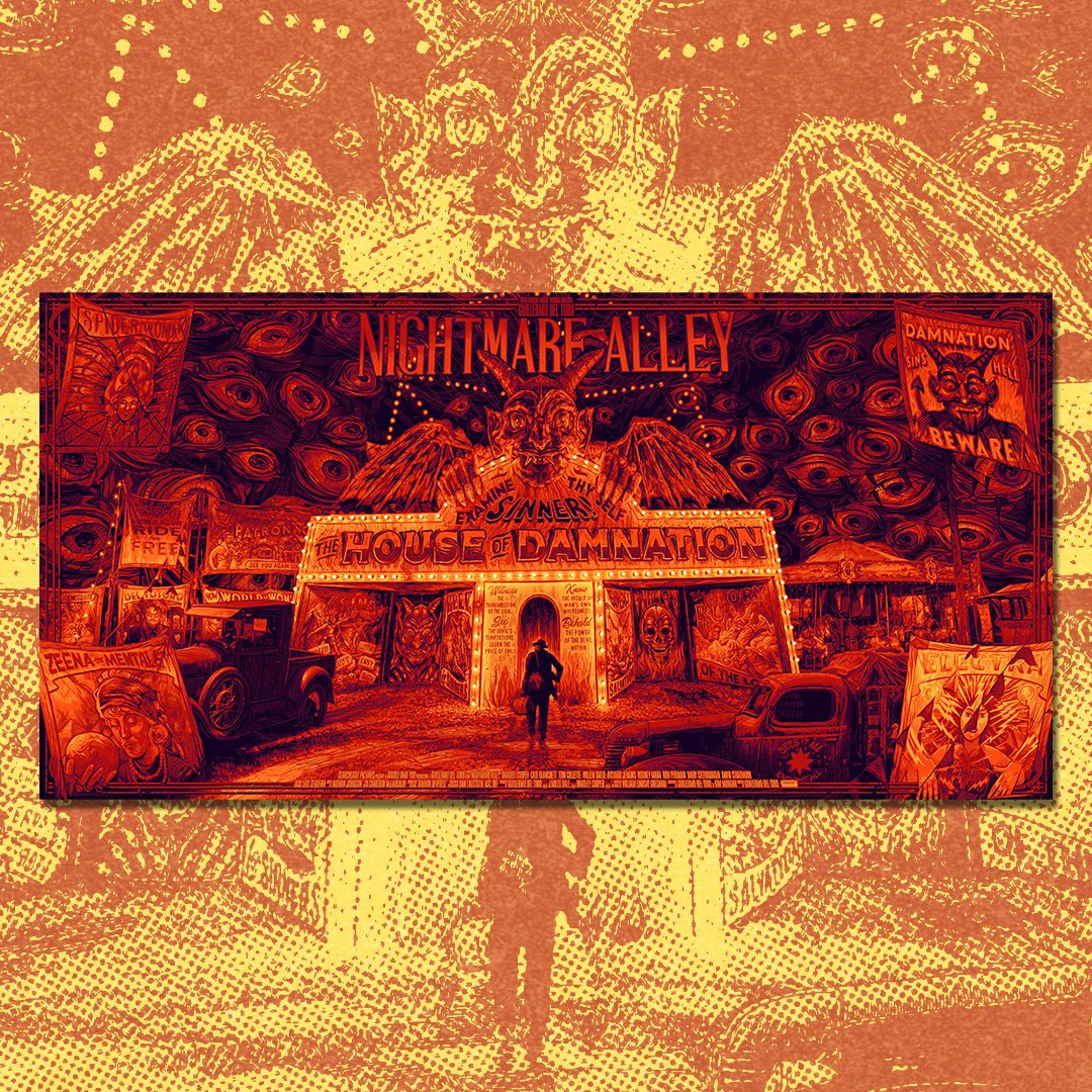 MondoNews's tweet photo. To celebrate tomorrow's release of @RealGDT's @Nightmare_Alley on 4K, Blu-ray and DVD, we are proud to release a brand new screenprint for the film, from @tinymediaempire, tomorrow at 11AM CT. More details: https://t.co/P6hgeQeUTU https://t.co/Sa7aBjungF