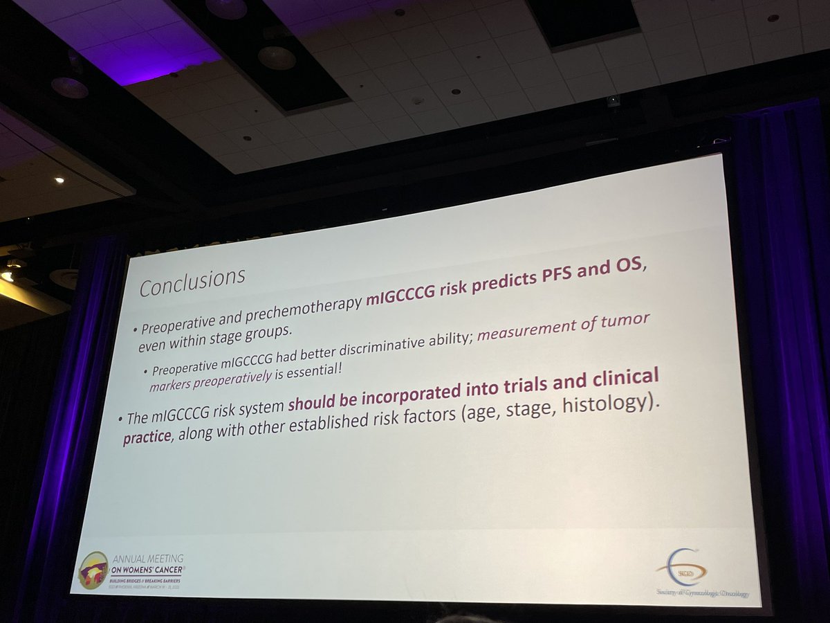 How can we improve care for patients with #germcell cancers? @Doctor_Beryl and the @MSKCancerCenter team with a suggested IGCCCG risk classification, working to improve prognostic information over current staging/treatment decision-making 🙌 
#SGOMtg