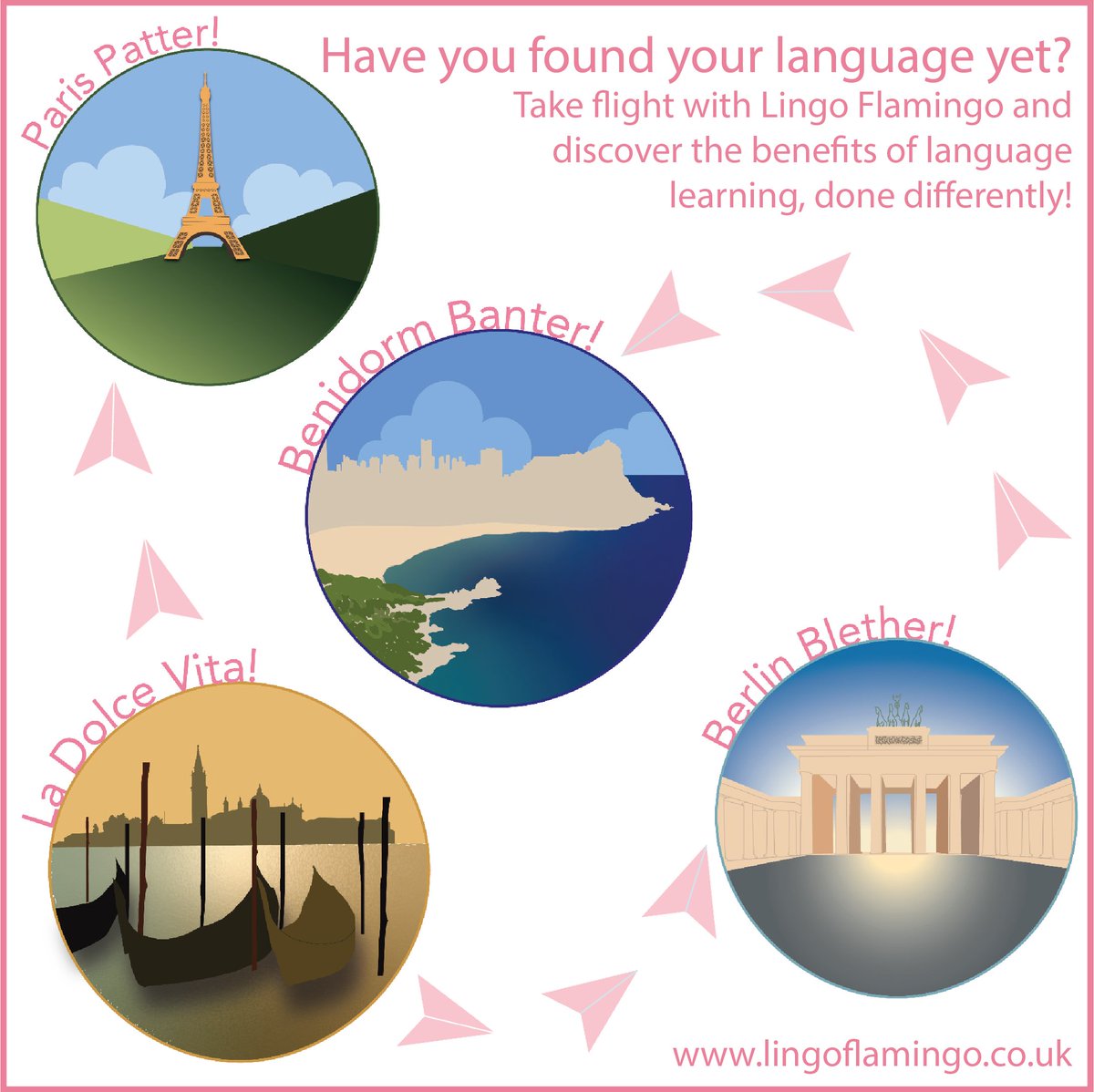 lingoflamingo1's tweet photo. Have you found your language yet? Our new semester of classes starts on April 25th! Head online to https://t.co/mbRBxAHsMl to find your language and get yourself booked in! #languagelearning #socialenterprise #notforprofit #LearnWithLingo https://t.co/z4qjnhHjwC