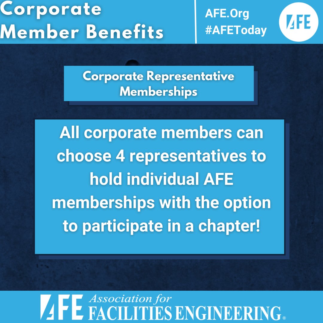 FacilitiesEng's tweet image. Now is a great time to get an AFE Corporate Membership. Click the link or go to AFE.Org to join today! bit.ly/3fqrhYD #AFEToday #membersip #facilitiesmanagement
