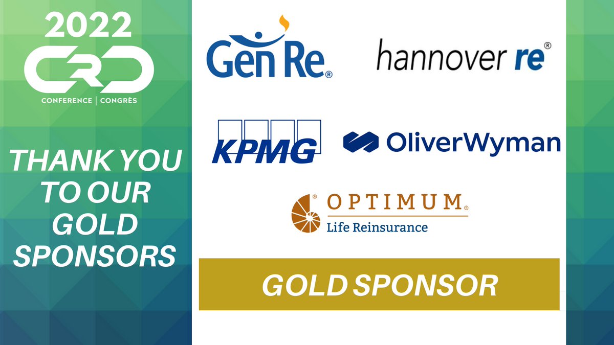 THANK YOU to our 2022 CRC Gold Sponsors! Including: @Gen_Re Hannover Re @KPMG_Canada @OliverWyman Optimum Reinsurance https://t.co/rE7MIyHpZg