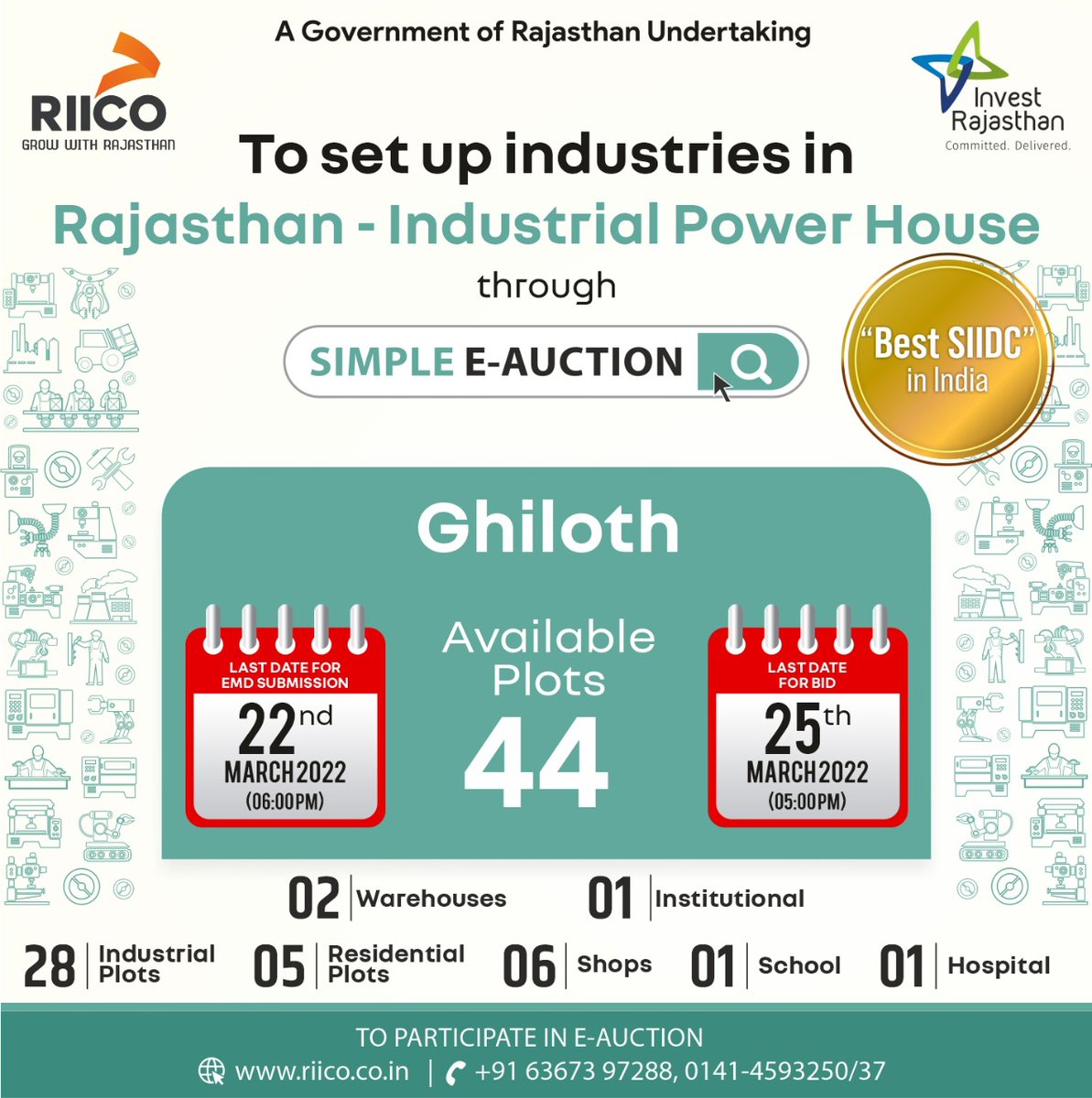 riicolimited's tweet photo. Grab the biggest prospects in Rajasthan. Establish your industry in RIICO industrial area with a simple e-auction.
For details, visit- https://t.co/MxunfcyK4N
#RIICO #industrialarea #RajasthanIndustries #LandOnAuction #EAuction #Industrialland #Onlinebid #PrimeLocation https://t.co/kHCnKCmuPf