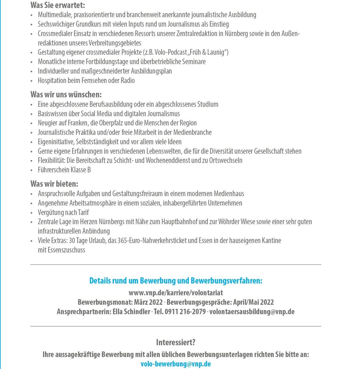 Bewerbt euch jetzt im März fürs #Volontariat bei @NN_Online @nordbayern, wer Lust auf multimedialen Regional-#journalismus hat - wir freuen uns auf viele tolle kreative Köpfe!
vnp.de/karriere/volon…
#medien #medienbranche #volo <a href="/ChristliPublizi/">MedienEthikReligion</a> <a href="/funklustDE/">funklust</a> <a href="/radiomaxneo/">max neo</a> <a href="/UniFAU/">FAU Erlangen-Nbg</a>