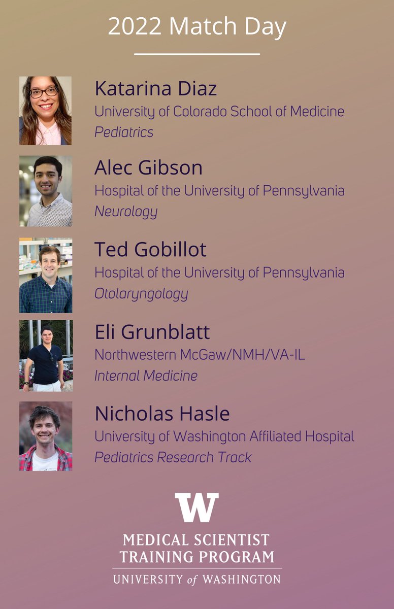 UW_MSTP's tweet photo. Congratulations to our MSTP students on #MatchDay! We wish everyone the best on their journeys.
#HuskyMatch #uwmstp #mdphd #universityofwashington https://t.co/ATpe9WCWv1