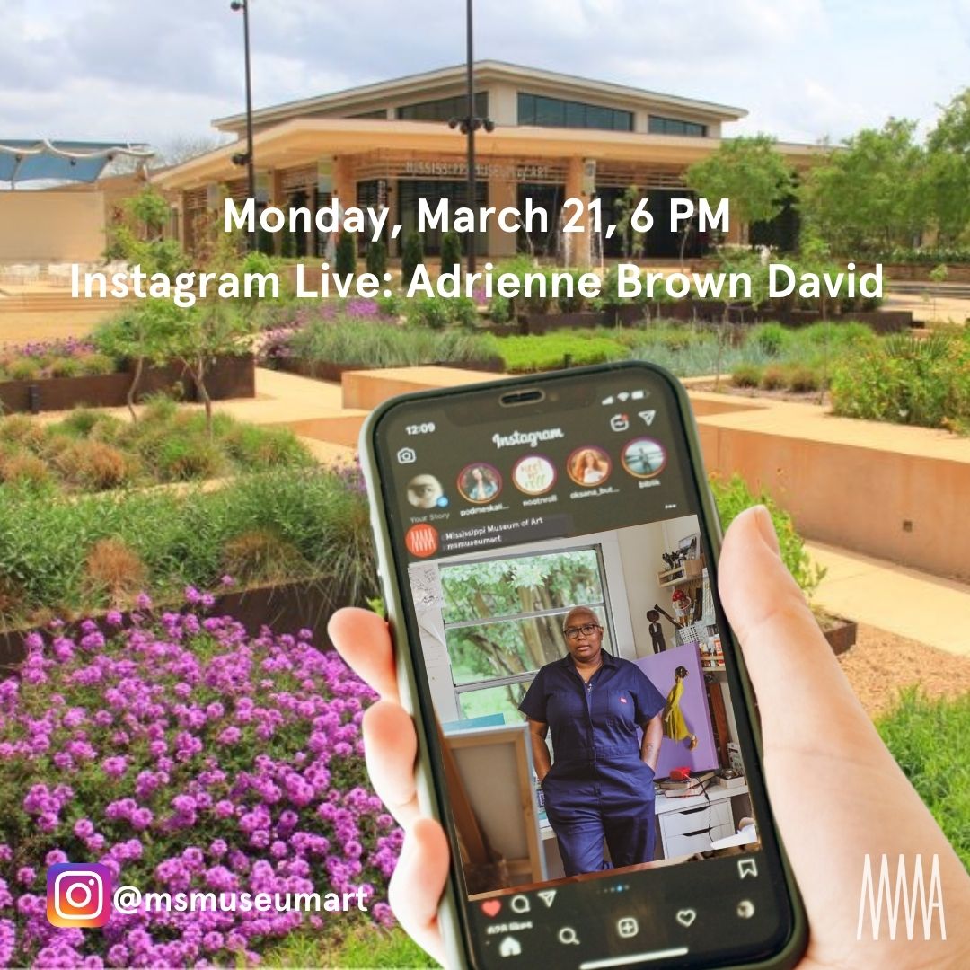MSMuseumArt's tweet photo. HAPPENING THIS WEEK AT MMA!

Today, March 21 at 6 PM (central), join us on INSTAGRAM LIVE  (@msmuseumart) with the artist, Adrienne Brown David. https://t.co/9wm9wsmn2N
