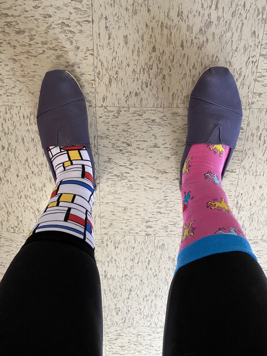 Rockin my ART socks for Down Syndrome awareness. One Keith Haring and one Piet Mondrian <a href="/TVAelementary/">Tecumseh Vista Elem</a>