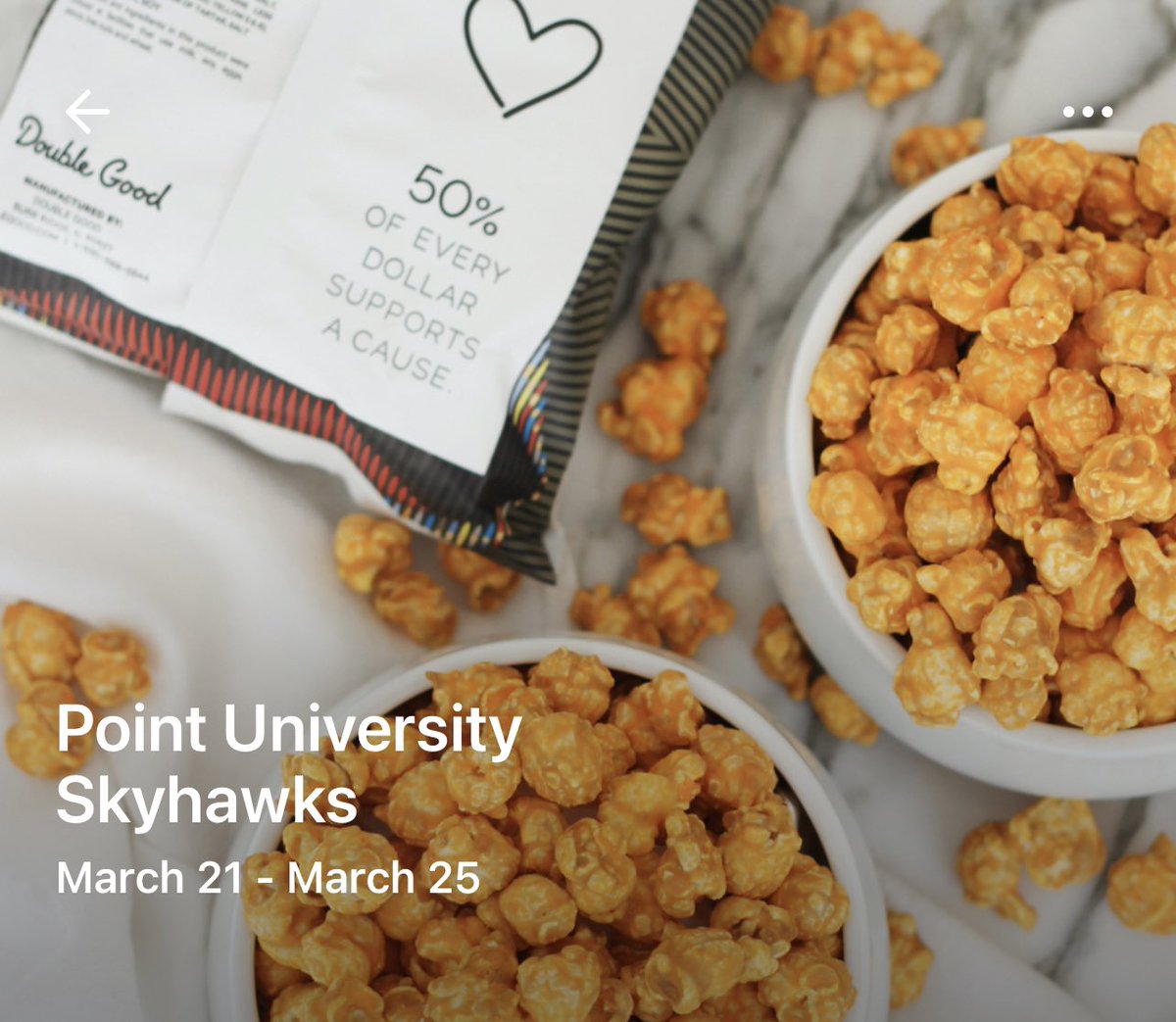 PointFootball's tweet photo. Point University Football is hosting a fundraiser selling DoubleGood Popcorn. Contact any Point University Football player to order yours today!! https://t.co/brBkRvjIdt