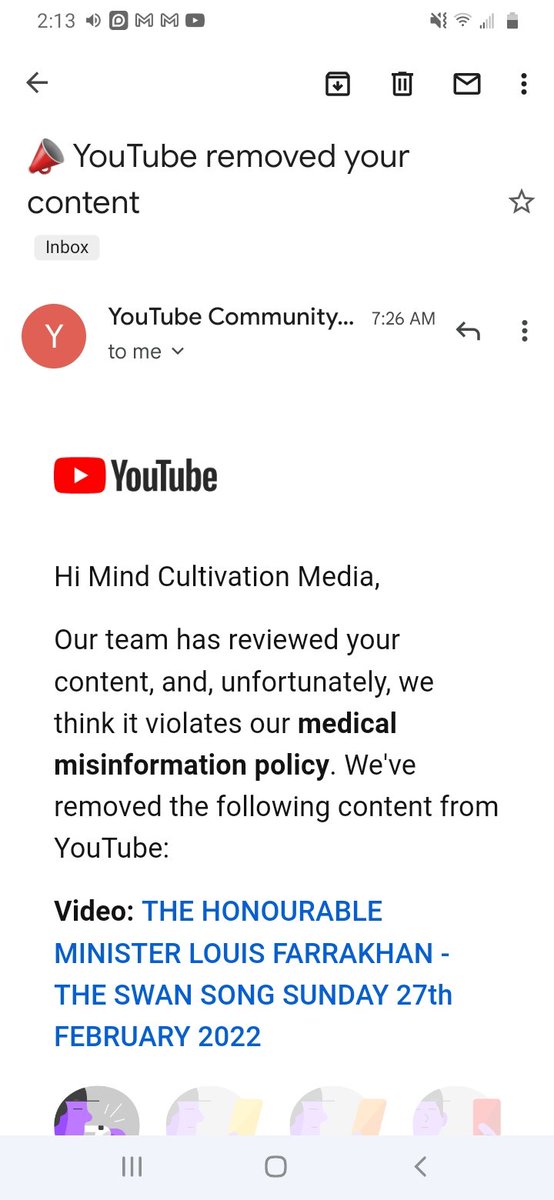 MCM_OMARX's tweet photo. Satan is at work. My Youtube channel is Mind Cultivation Media and YouTube have to decided to remove the Saviours Day 2022 Swan Song address.
#NationofIslam #Farrakhan #Islam #Devilsatwork https://t.co/sr4OOmWlij