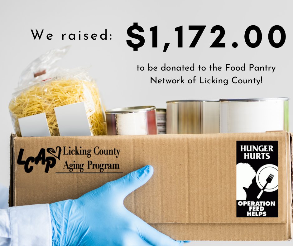 AgingPartners's tweet photo. Operation Feed Licking County has come to a close at LCAP, and we are proud to announce our campaign raised over $1,150.00! 
Every $1 donated to the @LCFoodPantry can provide what would be $11 in groceries for us making our contribution add up to $12,892.00! https://t.co/d9FRur4c69