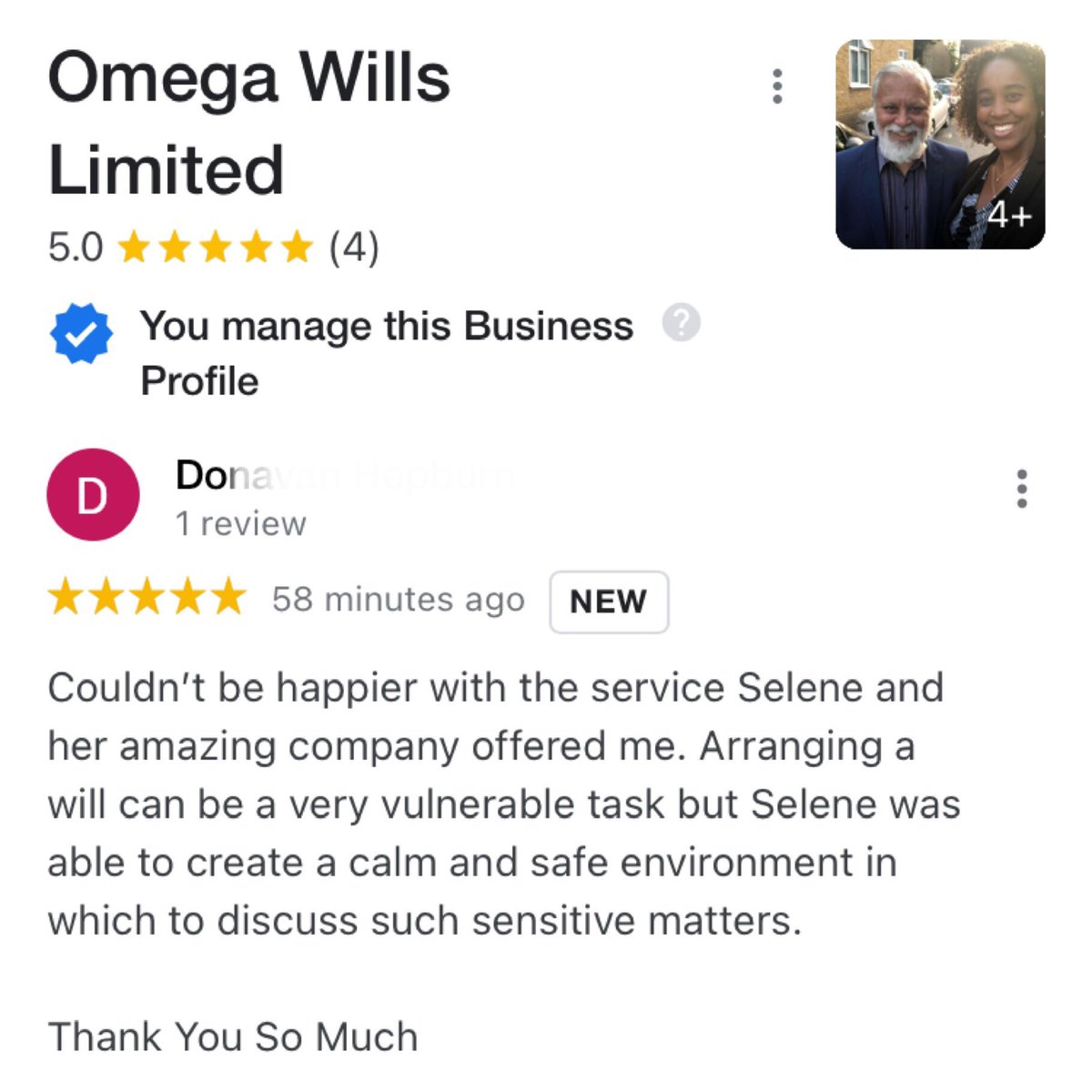 Feedback is so important and it’s great when your clients are happy to take a moment to do just that.

I guess this is what a beautiful relationship looks like.

OmegaWills.co.uk 

#Wills #WillWriting #LPAs #EstatePlanning #Feedback #Reviews #Google #Yell