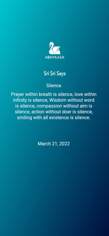 DailyYogaAtHome's tweet photo. Prayer within breath is silence, love within infinity is silence, Wisdom without word is silence, compassion without aim is silence, action without doer is silence, smiling with all existence is silence.
 
----- 
 Powered by Abhyaasa.
 Android - https://t.co/7n60qXHFLZ https://t.co/MMWGl2WG8K