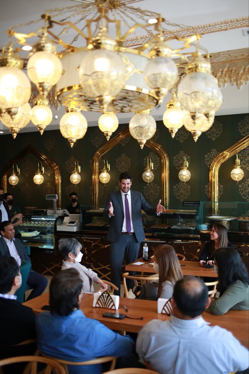 SeanFraserMP's tweet photo. Yesterday in the GTA I stopped by Nafisa, a beautiful Middle Eastern restaurant that provided meaningful employment to a number of Syrian refugees.
 
Thanks to @RechieValdez for showing me around! https://t.co/8dkjNJMAJ6
