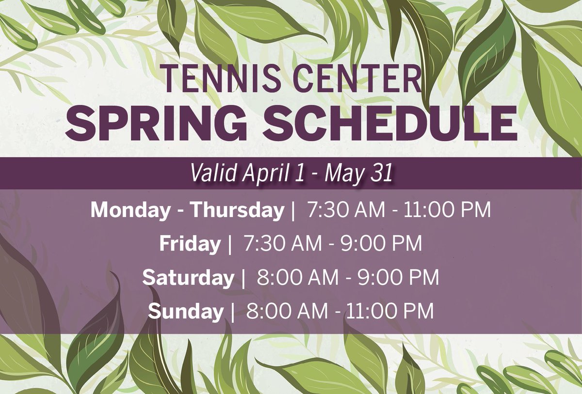 IUTennisCenter's tweet photo. We are excited to announce that beginning April 1st, we will return to our “normal” Spring hours! https://t.co/m2b90niztD