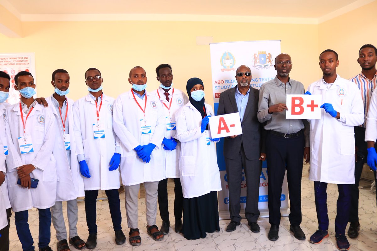 Mahadallah's tweet photo. The medical students of Somali National University launched an ABO blood group type test drive today. Guess what, I took the first finger sticking. Guess what again, I learned my blood type for the first time today. I am very proud of our students. https://t.co/NNZLl5wFvV