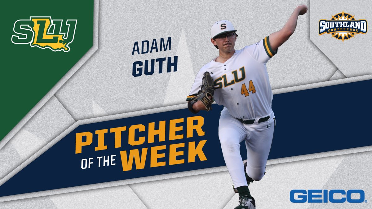 SouthlandSports's tweet photo. After shutting down No. 1⃣ Ole Miss' lineup for 🖐️ innings in last Tuesday's 5⃣-1⃣ upset, Guth is the Pitcher of the Week, presented by GEICO❗️ #SouthlandStrong💪 #LionUp🦁

📰- https://t.co/qVnN7FtxXD https://t.co/vKM40woM4g