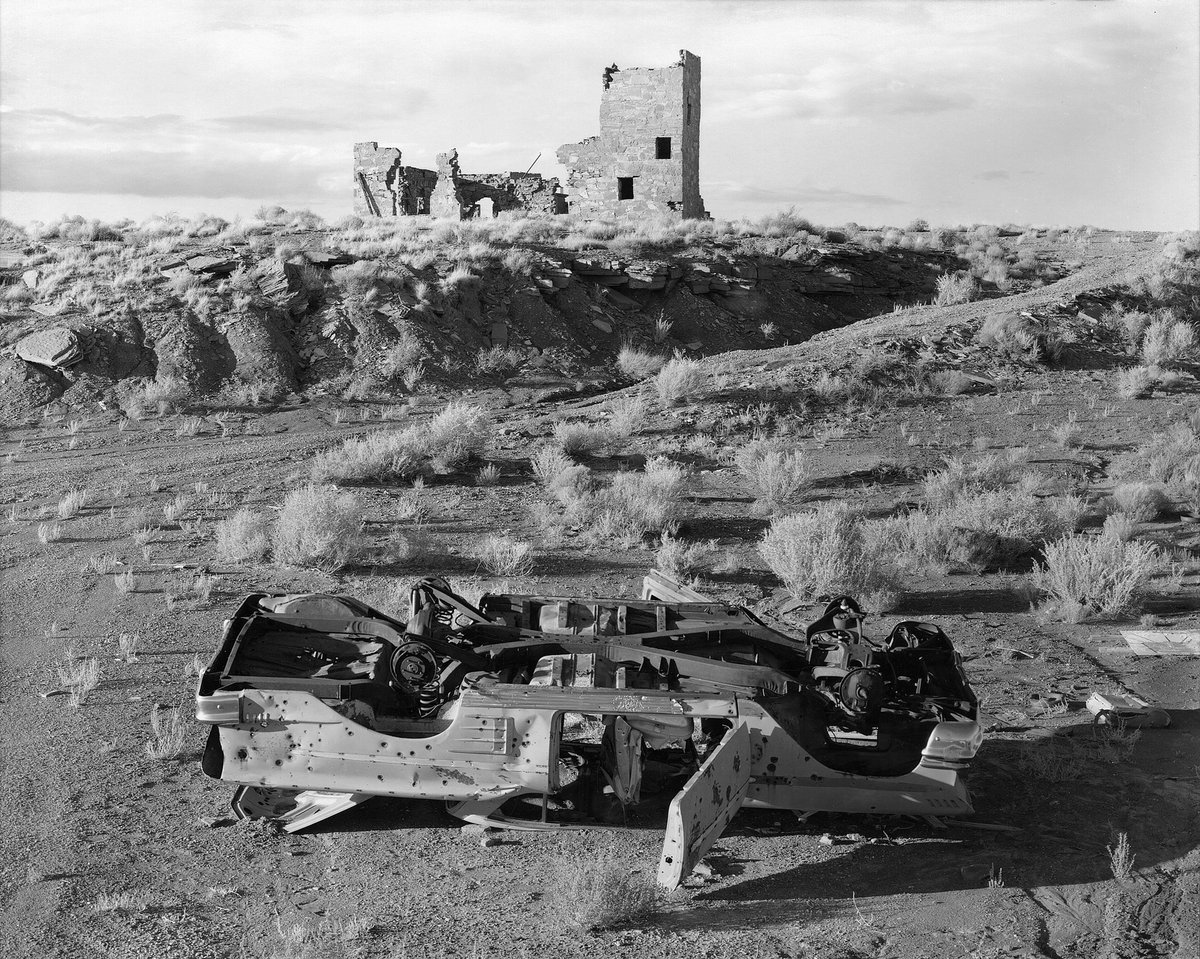 ExtractionArt's tweet photo. Jonathan Clark, "Wrecked Car and Ruined Gas Station", 1981, gelatin silver chloride print, © Jonathan L. Clark #ExtractionArt https://t.co/j1T2tq00mf