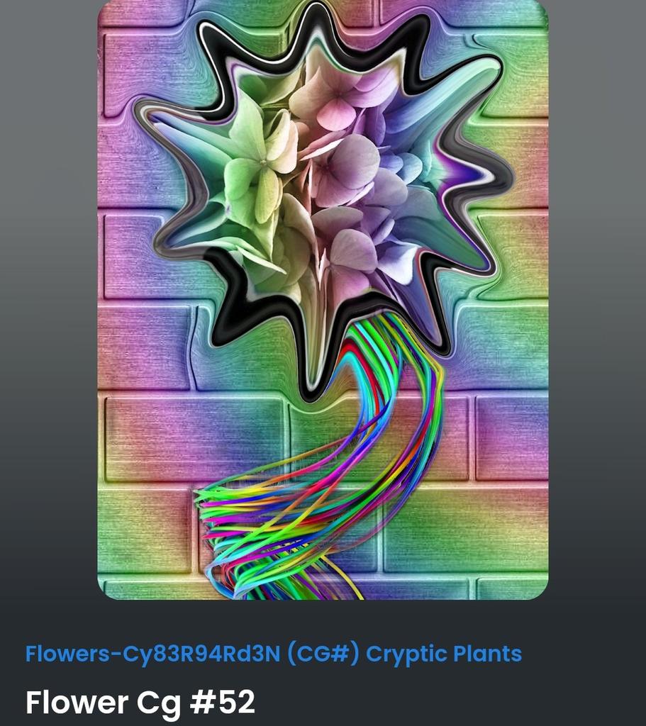 thereonlyallah's tweet photo. Flowers-Cy83R94Rd3N (CG#52) Collection, Cryptic Plants Cg#52 is a multicolored, artistic, glitchFlower, grows in the fantastic garden in the cyberspace wich includes over 100 vibrant flowers.🌸🌺🌷🌼

😋🤩👇👇👇
https://t.co/zKovixSAq1
#NFT #NFTCommunity #nftart #ETH #NFTartist https://t.co/QL8c2ndKuf