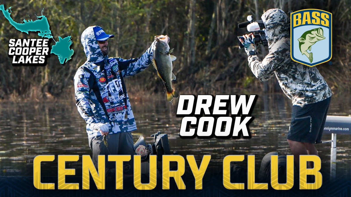 bassmaster's tweet photo. We got another addition to the club! #DrewCook just got into the Century Club! Don't miss any of the action on #BassmasterLIVE and @BASSTrakk!
Be sure and tune in for the final weigh-in starting at 3:30 p.m. ET!
#Bassmaster #BASSElite #SanteeCooperLakes https://t.co/aQHQ3cizV5