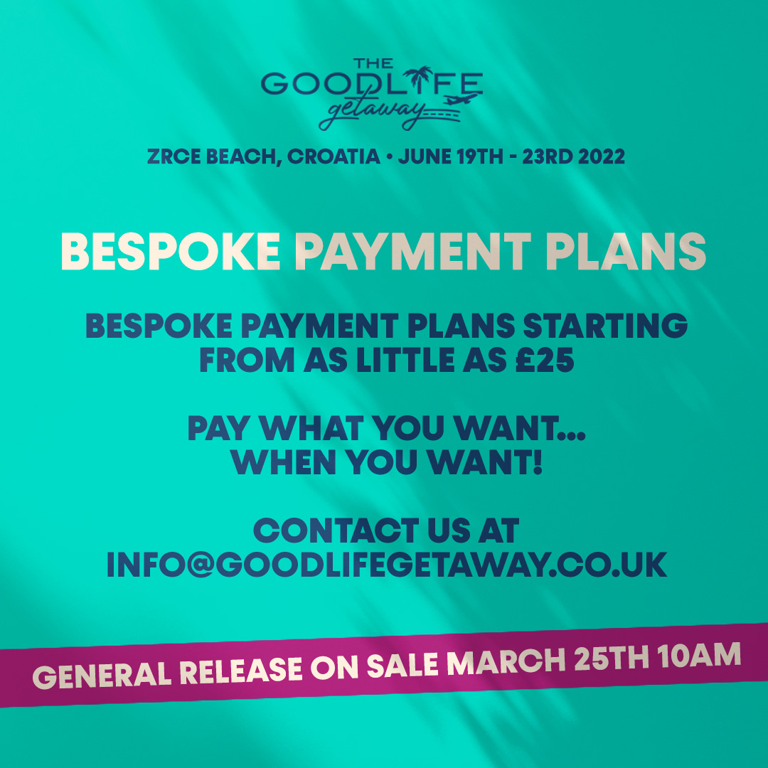 Bespoke payment plans now available, starting from as little as £25 🤑

Pay what you want...when you want! 

Contact us on - info@goodlifegetaway.co.uk

Sign up NOW ✍️ 1st Release Tickets on sale Friday
