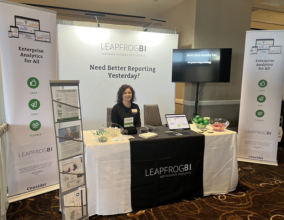 LeapFrogBI's tweet photo. Nancy and Paul are at Booth 12 today at the #WSIA Insurtech conference. Stop by and see how we help the #Insurance industry! #InsurtechConference #BusinessIntelligence https://t.co/ILZ1oiqHK0