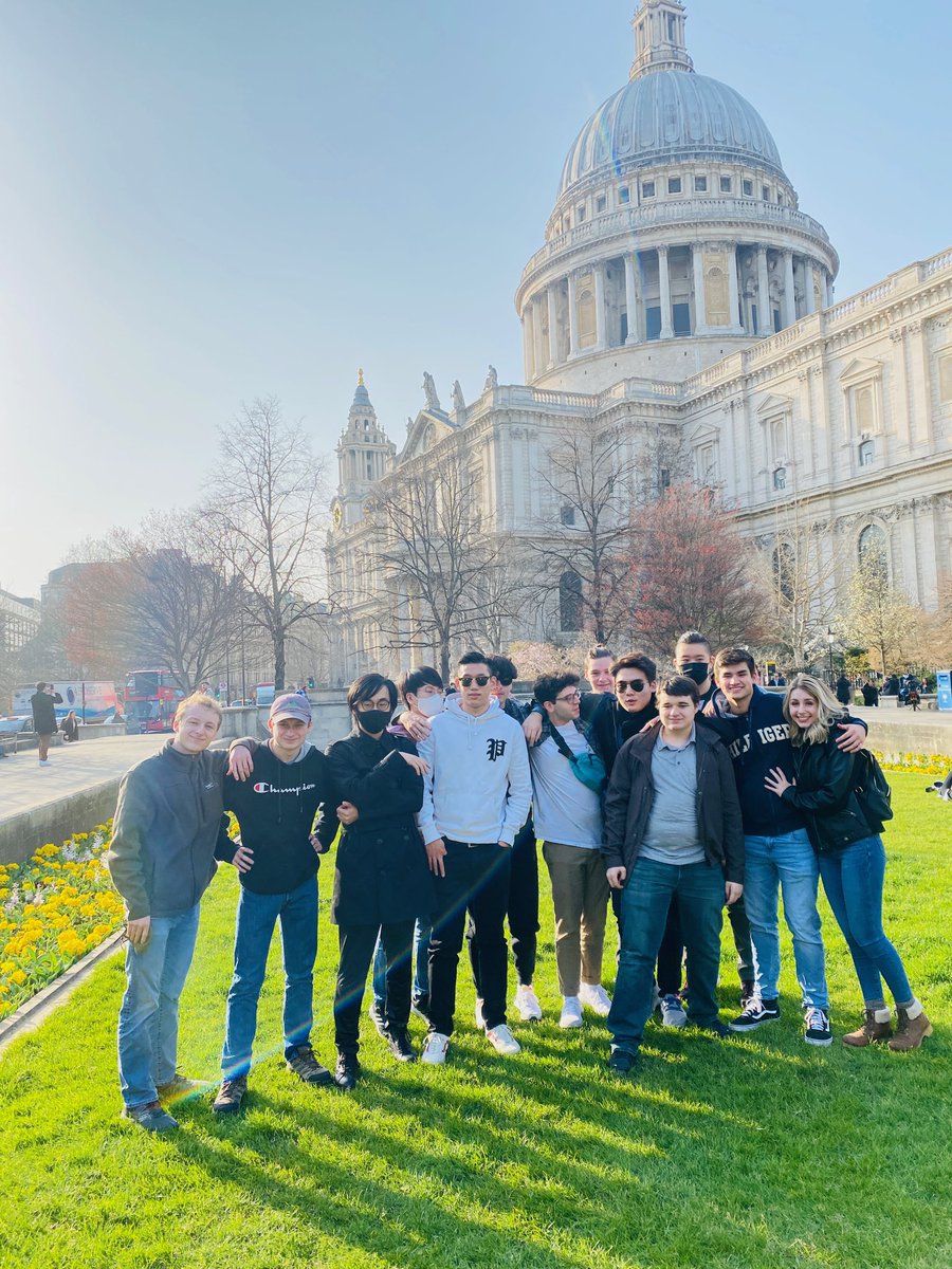 AnnieWright1884's tweet photo. Travel is a hallmark of our program and mission so it’s great to see our students out exploring the world again. Here, members of the Red Tie senior class pose in front of St. Paul’s Cathedral in London. They are with a larger AW group on a World War II tour over spring break. https://t.co/1IT89dxNhf