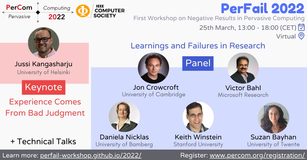 Ella_Peltonen's tweet image. PerFail. On Friday. Be there. 

#Perfail2022 #Percom2022 @IEEEPerCom 
perfail-workshop.github.io/2022/