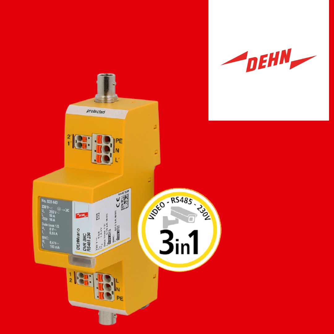 DEHN_uk's tweet photo. DEHNvario 3in1 surge arrester protects analogue camera systems.
This complete solution protects three interfaces in a single device: The supply voltage, data interface and video signal. The compact 3in1 solution saves time and reduces costs. #DEHNProtects #SurgeProtectionDevice https://t.co/2GR6Xa4pDR