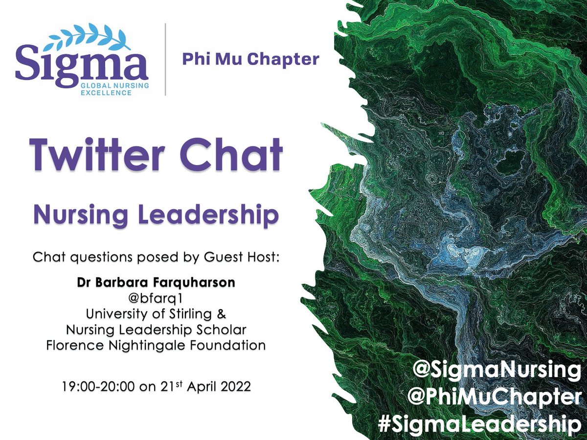 1 month to go until the next @PhiMuChapter Twitter Chat with Guest Host @bfarq1. Focus will be on Nursing Leadership. All welcome to join the Chat using #SigmaLeadership. @Leslie_Gelling @lwestcott1 @RalucaOaten @SigmaNursing @RegionSigma @sigmaireland @AlphaItalia @ChapterOmega