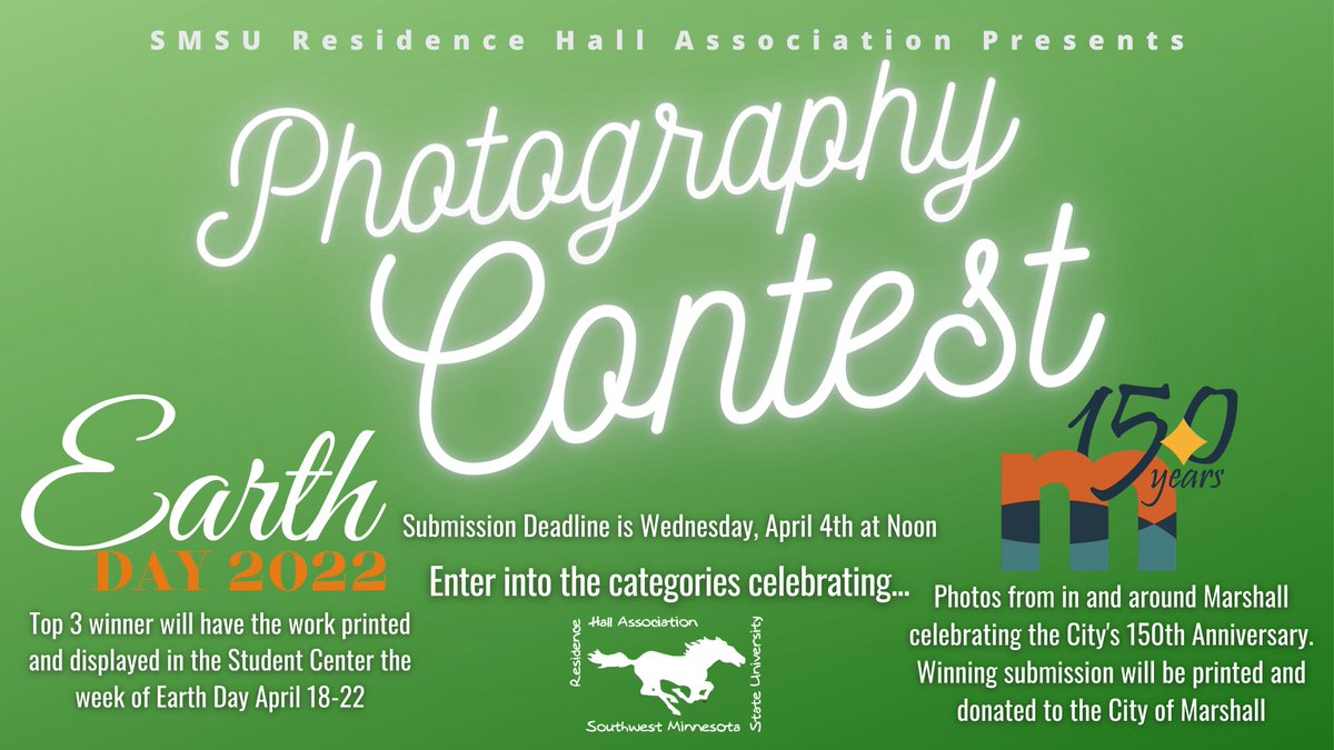 Our Photography Contest is back! We are happy to announce the two categories celebrating Earth Day and the City of Marshall's Sesquicentennial Anniversary! Click the link below for more information and how to submit your work!

forms.office.com/r/ahJdHeB15Y