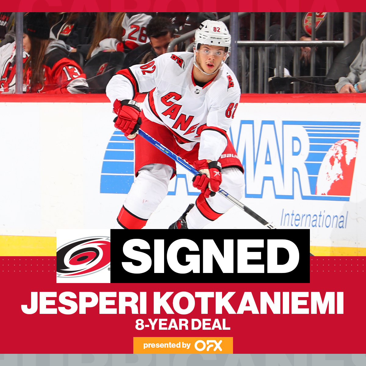 NHL's tweet photo. Eight more years for Jesperi Kotkaniemi with the @Canes! 🌪️ https://t.co/N2fpp1hmcV