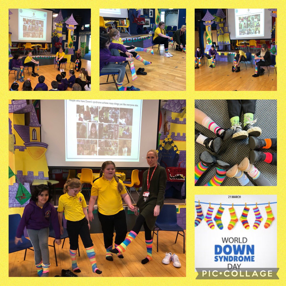 hafodprimary's tweet photo. Today’s assembly was all about Down’s Syndrome &amp; what we can all do to raise awareness &amp; be inclusive. We had a fun sock race challenge. Why not talk about Down’s Syndrome &amp; share your family sock race on @ClassDojo #UNCRCarticle24 #WorldDownSyndromeDay2022 #InclusionMeans. https://t.co/8QKntzdAR6