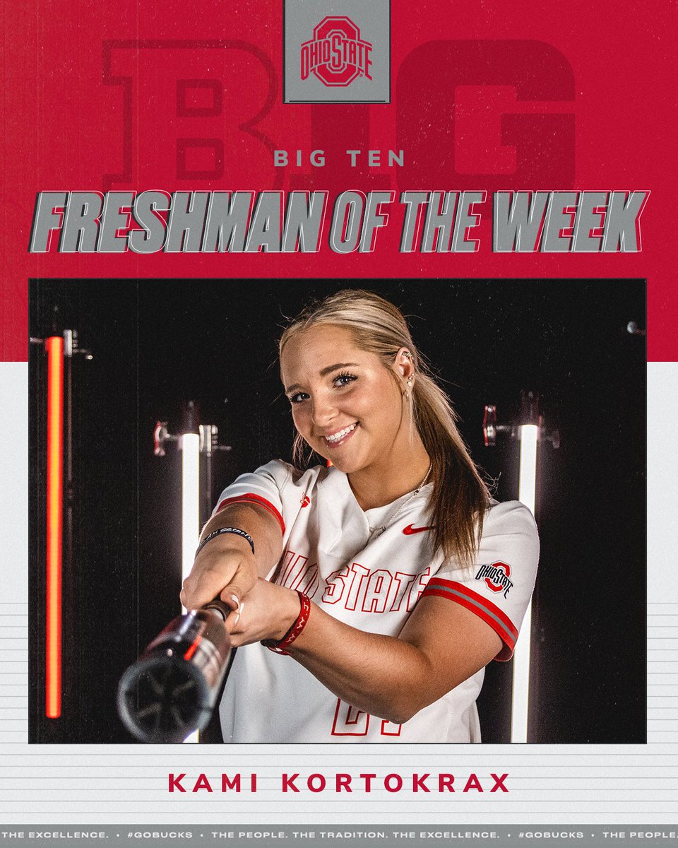 OhioStateSB's tweet photo. ⭐️ 𝗕𝗶𝗴 𝗧𝗲𝗻 𝗣𝗹𝗮𝘆𝗲𝗿(𝘀) 𝗼𝗳 𝘁𝗵𝗲 𝗪𝗲𝗲𝗸

▪️ @sam_hack24 is the @B1Gsoftball co-Player of the Week after hitting .588 w/ 6 HRs and 10 RBI last week

▪️ @KamiKortokrax is the Freshman of the Week after hitting .500 w/ at least one hit in all six games.

#GoBucks https://t.co/PXuql6sQJ6