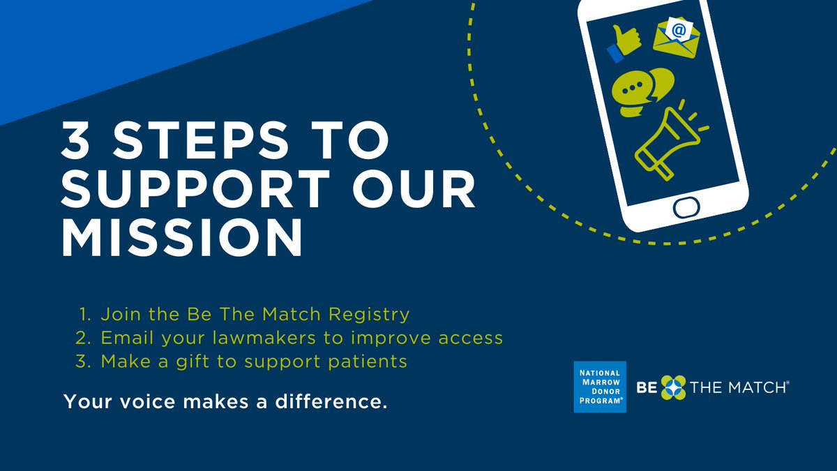 NMDP_advocacy's tweet photo. 3 ways you can support patients with blood cancers &amp; blood diseases today:
✔️ Email your lawmakers in one click - https://t.co/X6E4uoFaMo
✔️ Join the Registry if you are 18-40 years old - https://t.co/HJ6bHajMRa
✔️ Make a financial gift to our Foundation - https://t.co/Wx6WgzpuCe https://t.co/8YWnUU9cRN