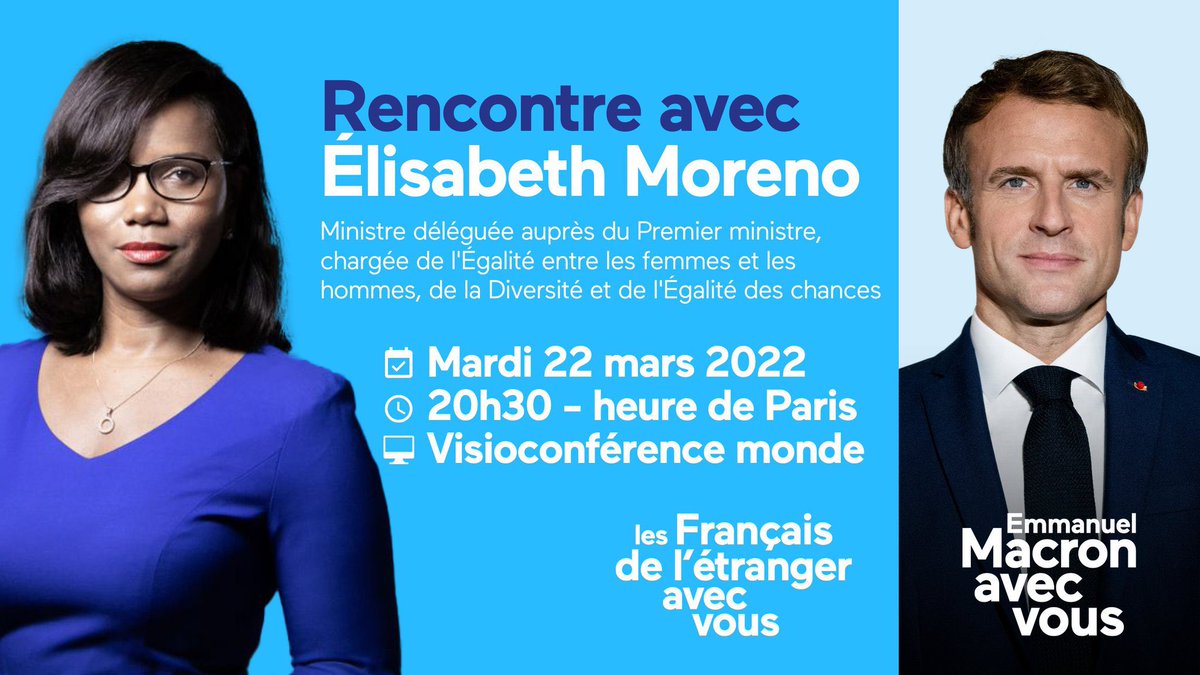 EnMarcheAmlat's tweet photo. Français de l'Étranger? Venez échanger avec @1ElisaMoreno mardi 22 mars à 20h30 (heure FR)! 
Inscription obligatoire ➡️ 

https://t.co/GUf5vt3H3k https://t.co/h4PO3biPGz