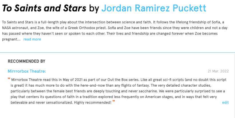 #NewPlays #NewPlayMonday <a href="/NewPlayX/">New Play Exchange</a>