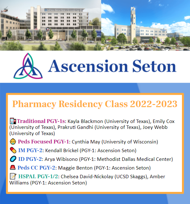 SetonPharmRes's tweet photo. We are thrilled to announce our incoming 2022-2023 residency class 🎉 Welcome to our returning and new residents!! #Match2022 #PharmRes #TwitteRx https://t.co/3u4TNvB7LZ