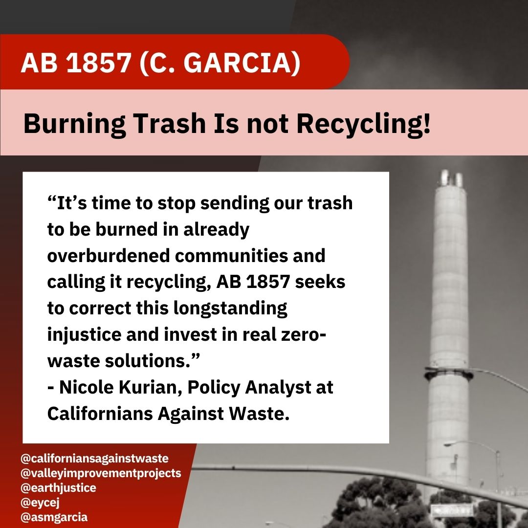 (1/2) California's incinerators inundate nearby #EnvironmentalJustice communities with harmful emissions and produce thousands of tons of toxic ash every year. #AB1857 will make meaningful investments in CA’s #ZeroWaste economy. #StopBurningTrashCA