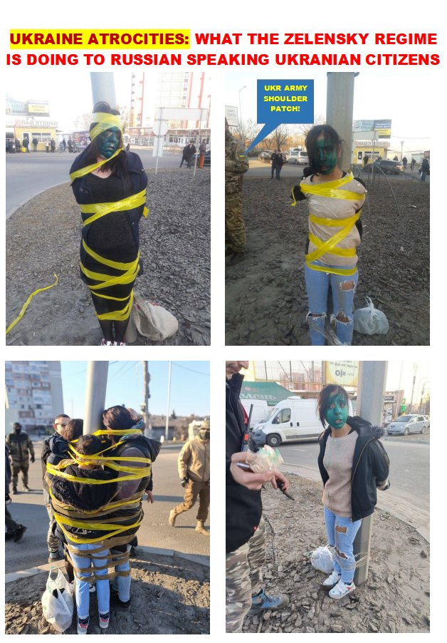 dcsalaverry's tweet photo. @Factsination_ Happening TODAY in Ukraine. Notice the small plastic bags, they were out searching for food. Notice the green paint, signifying Russian speakers. Hail Zelensky! https://t.co/ZTgJ1Qt0eQ