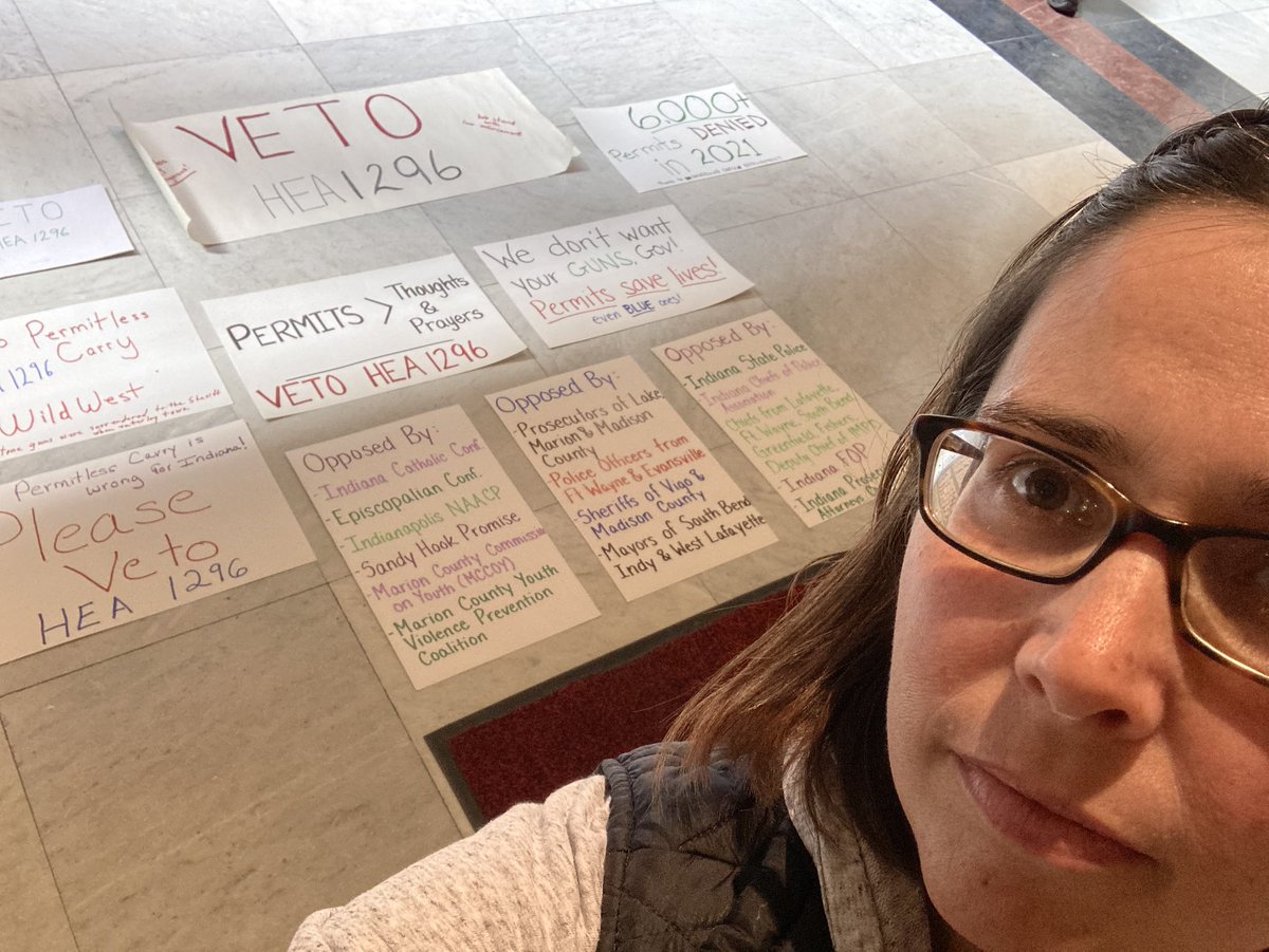 Still here; waiting for @GovHolcomb. This is what democracy looks like. It’s exhausting, but it’s a price I’m willing to pay to protect Hoosier lives. What price are you willing to pay, @GovHolcomb? Veto HB1296 TODAY!