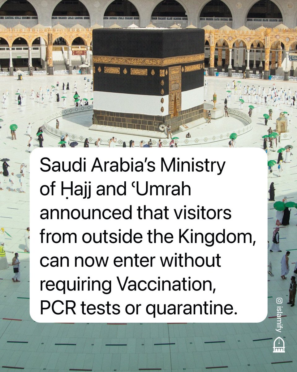 Alhamdhulillaah's tweet photo. Alhamdulillah, restrictions to enter the Kingdom have now been lifted, and travellers can now enter the Kingdom without vaccination, PCR tests or Quarantine. https://t.co/HWoKC53S93