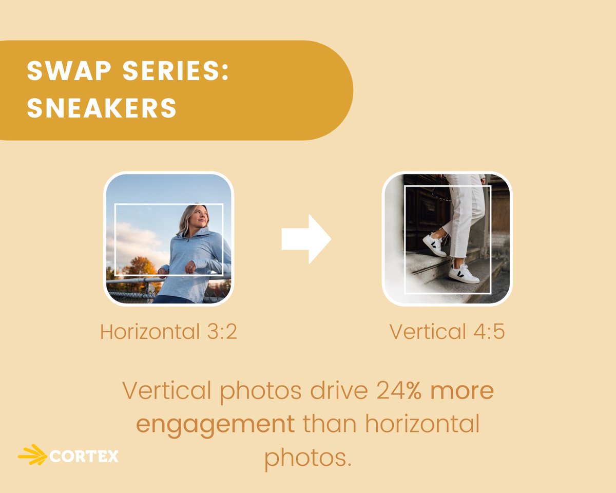 meetcortex's tweet photo. @Nike and @italic: the crowds love your sneakers - and your social game.

However, the slightest tweak to your photo's alignment can improve engagement!

Follow the swap below and start focusing on vertical photos to drive 24% more engagement🔥

https://t.co/Z21VGj8jy9

#Content https://t.co/hstorfaQt1