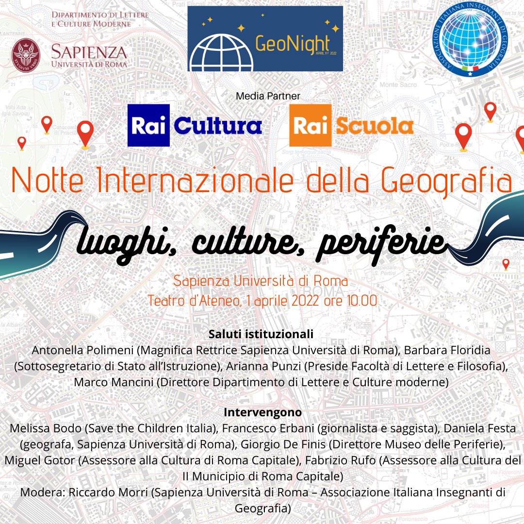 Apertura della @nottedellageografia in Sapienza presso il teatro di Ateneo, alle 10.00, programma e modalità di prenotazione bit.ly/geonightsapien…