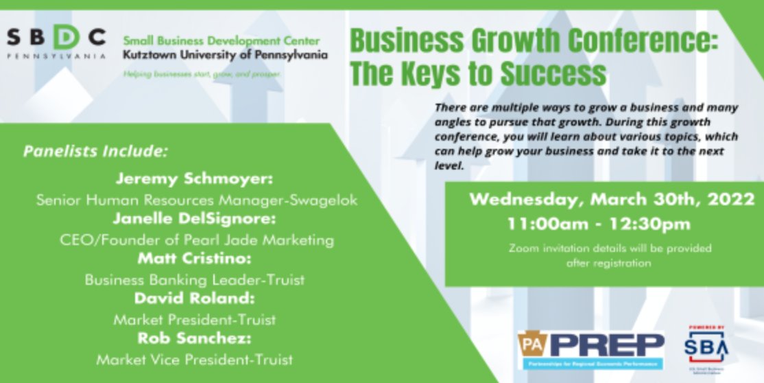 KutztownSBDC's tweet photo. 📢 Join KUSBDC in this #FREE growth conference. You will learn about various topics, which can help grow your business and take it to the next level.
🗓 Wednesday, March 30, 2022
🕑 11:00am-12:30pm
Register here: https://t.co/UUOsc2JPv0
#KUSBDC #PASBDC #SmallBusiness https://t.co/tR6mUuNmLe