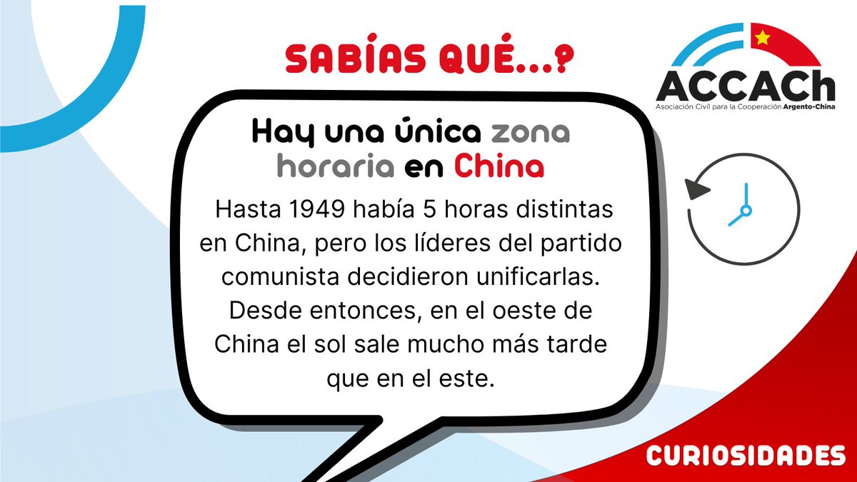 ACCACh's tweet photo. ⏱️Si bien China tiene cinco #husoshorarios distintos, por ley utiliza solo la hora de su capital, Pekín UTC+8. Esto hace que esta zona horaria sea excepcionalmente ancha. Tienen la misma hora durante todo el año. No hay distinción entre la hora de verano y la de invierno. https://t.co/DLGQrL2XSZ