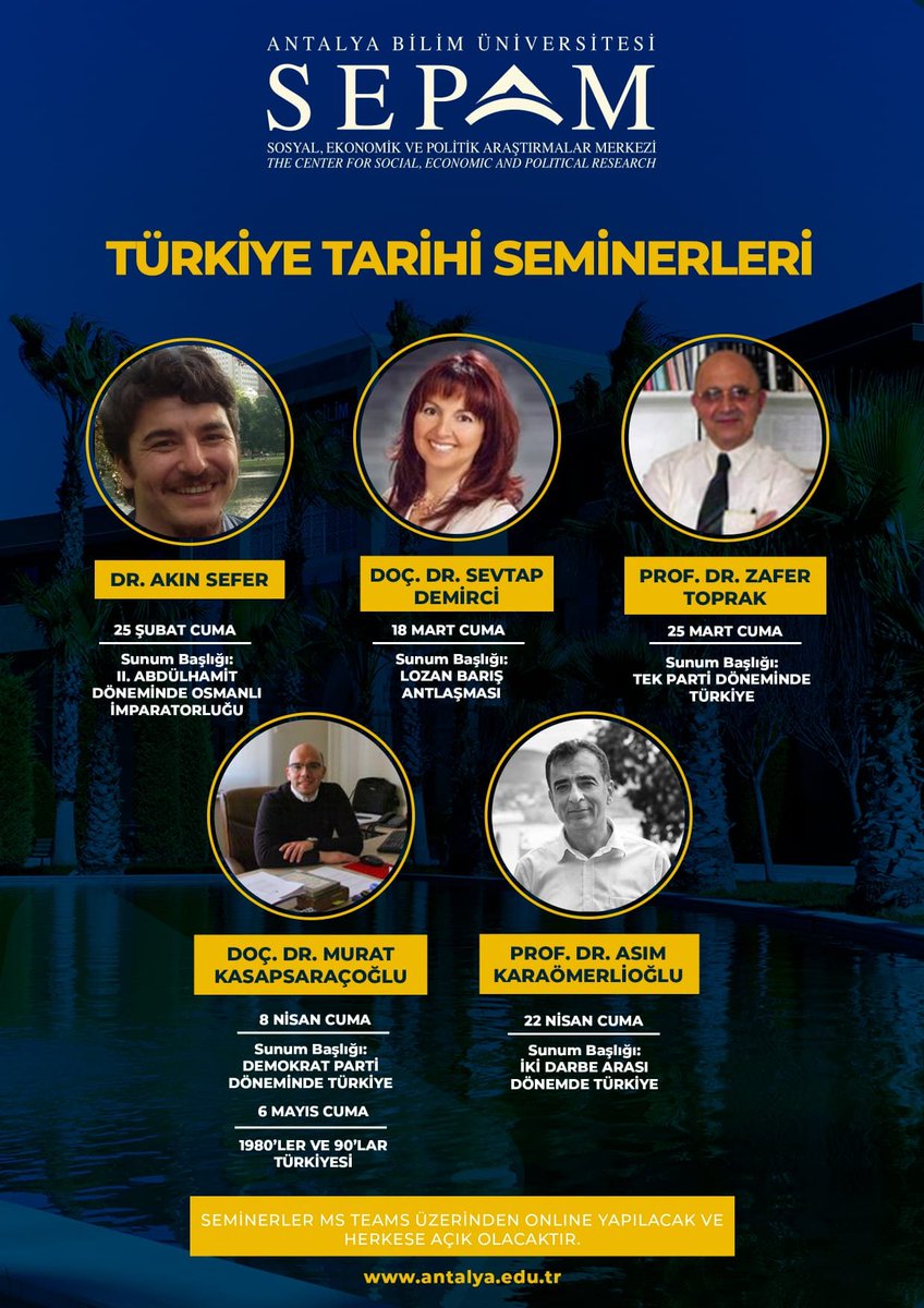 abupols's tweet photo. Hatırlatma! SEPAM Türkiye Tarihi Seminerlerimizin Üçüncüsü 25 Mart tarihinde gerçekleşecektir. Katılım için sepam@antalya.edu.tr adresine mail atabilirsiniz. Her seminer öncesi ayrı katılım maili atılması gerekmektedir. https://t.co/zPK4vaxWsF