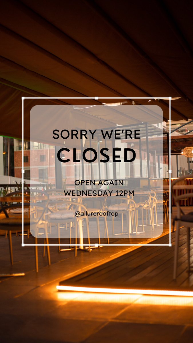 Unfortunately we are closed tomorrow. We reopen everyday from Wednesday 12pm. Sorry for the inconvenience. See you Wednesday 🥂