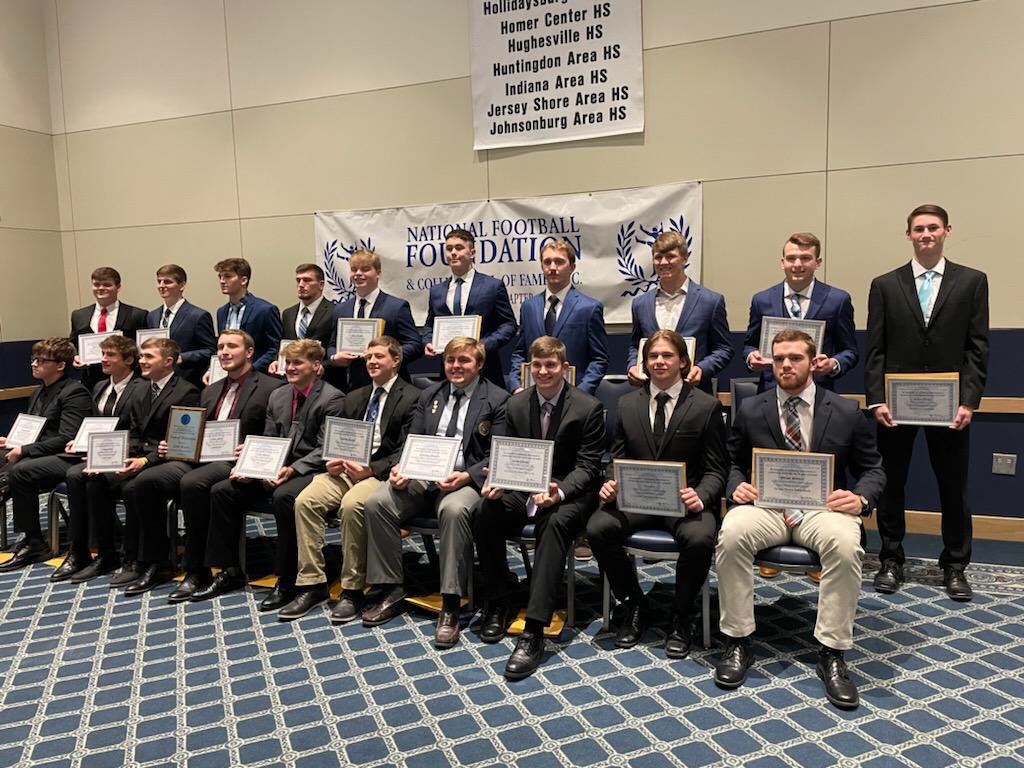 ramblercoach's tweet photo. Congrats to my guy and all the recipients at the National Football Foundation banquet yesterday at PSU.  Also thanks to Gardners candy for awarding Aiden his scholarship!  ⁦@WindberFootball⁩ https://t.co/ksBSwaAr0D