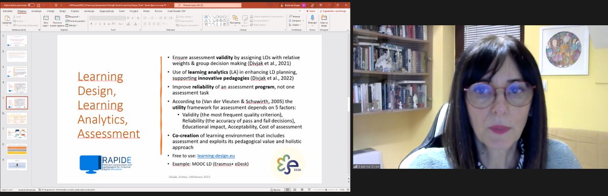 CoLAM_Monash's tweet photo. "#Learninganalytics to improve reliability of an #assessment program, not just an assessment task" says Blazenka Divjak 
@SvetecBarbi
 #LAKAssess #LAK22 https://t.co/R8jvmx3Y1y