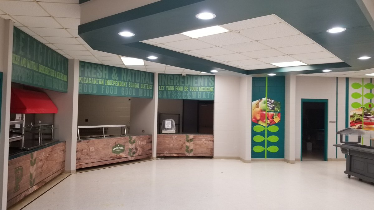 EduSourceCorp's tweet photo. Our #green inspired installs will make you #greenwithenvy Up next is @McAllenISD   @PleasantonISD @ManorISDFood @SWISDsatx @manorisd Let us help your school standout #childnutrition #getinspired #schoolunch #greatdesigns #customized #standout https://t.co/Yvzdopl16G